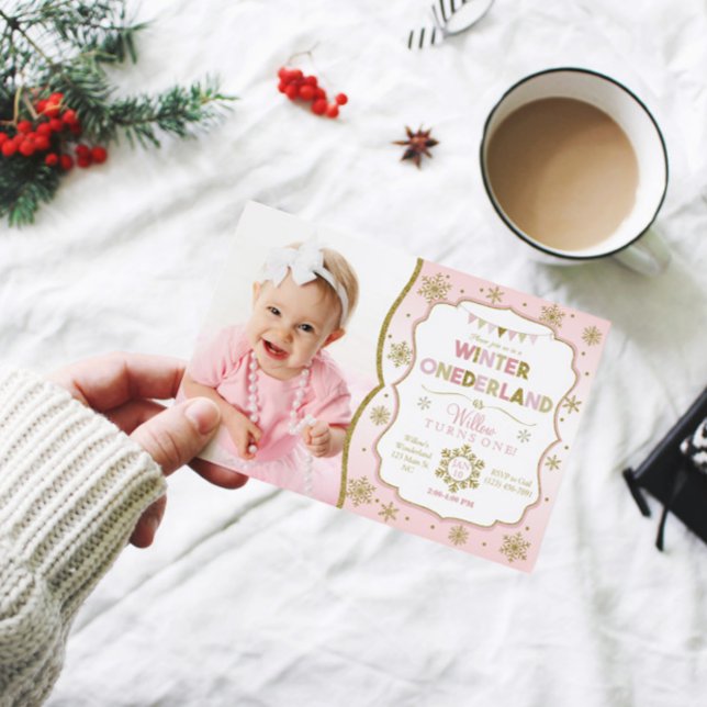 Hiver Onederland Flocon de neige Invitation Annive (Créateur téléchargé)