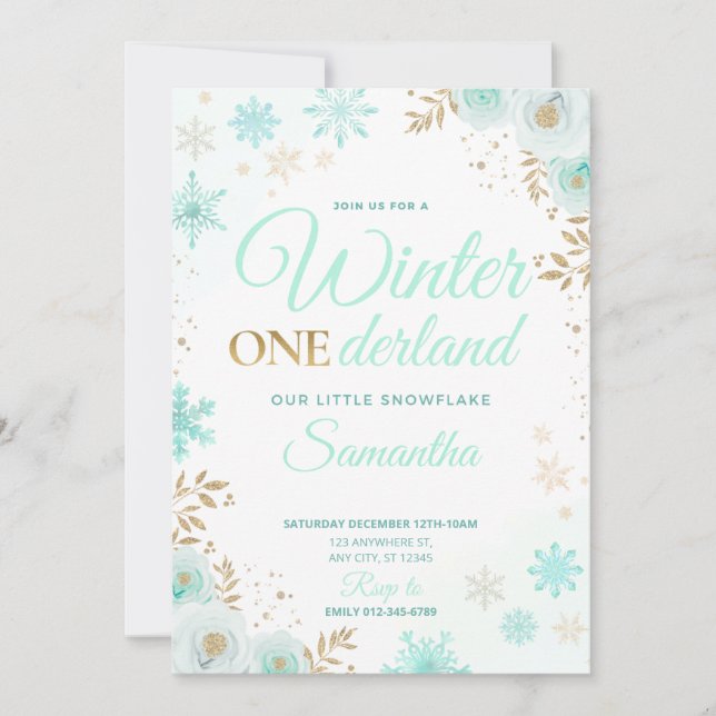 Hiver ONEderland Green Snowflake 1ère Invitation (Devant)
