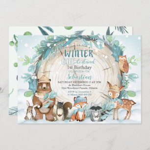 Hiver Onederland Invitation Boy Woodland
