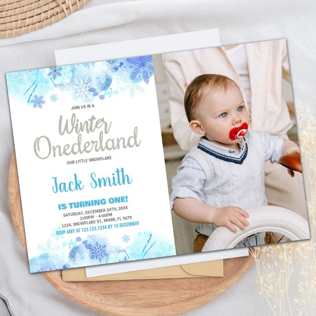 Hiver ONEderland Invitations neige Silver Photo (Winter ONEderland Invitations Snow Silver Photo)