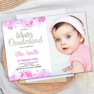 Hiver ONEderland Invitations neige Silver Photo