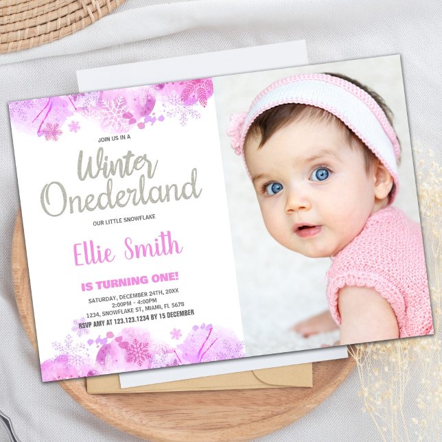 Hiver ONEderland Invitations neige Silver Photo (Winter ONEderland Invitations Snow Silver Photo)