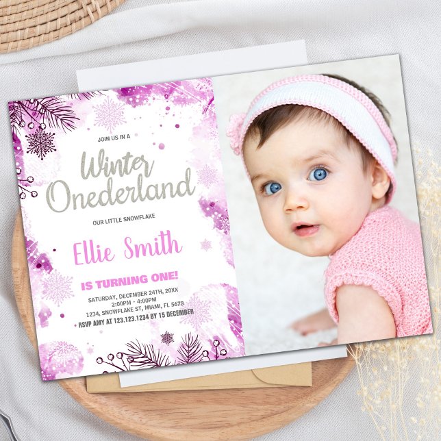 Hiver ONEderland Invitations neige Silver Photo (Winter ONEderland Invitations Snow Silver Photo)