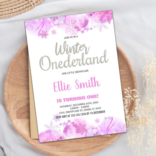 Hiver ONEderland Invitations Parties scintillant n (Winter ONEderland Invitations Snow Silver Glitter)