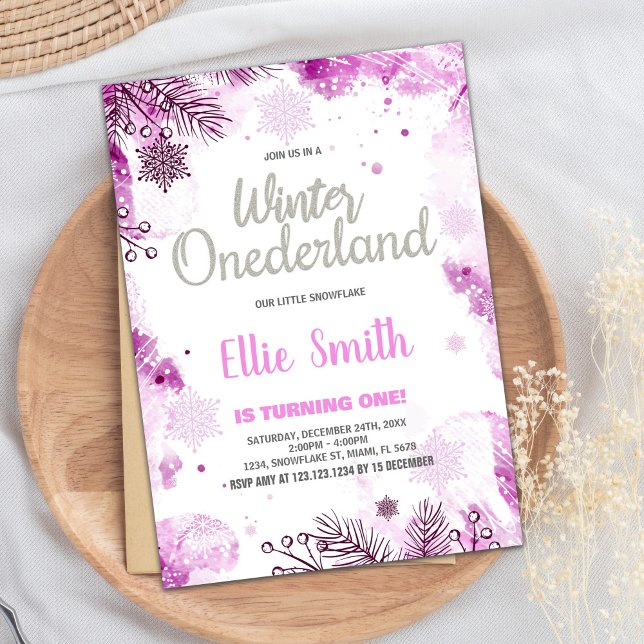Hiver ONEderland Invitations Parties scintillant n (Winter ONEderland Invitations Snow Silver Glitter)