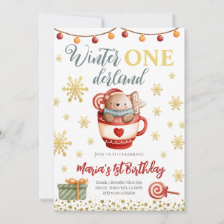 Hiver Onederland Ours Anniversaire Invitation