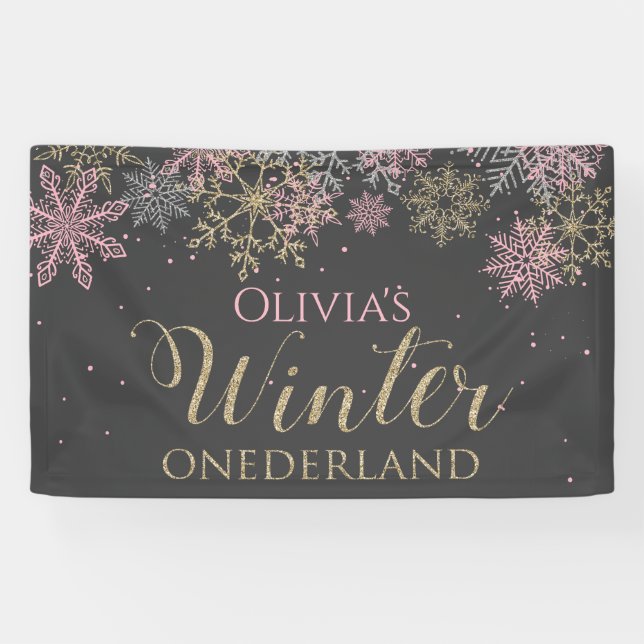 Hiver Onederland Rose Gold Gris Foncé Bannière (Horizontal)