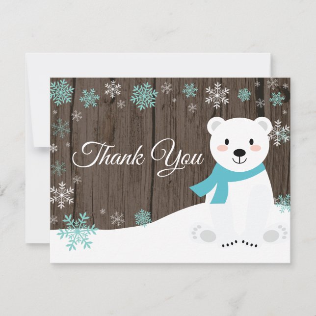 Hiver Ours polaire Snowflake Aqua Carte de remerci (Devant)