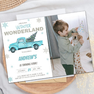 Hiver Photo Wonderland Camion Invitations d'annive