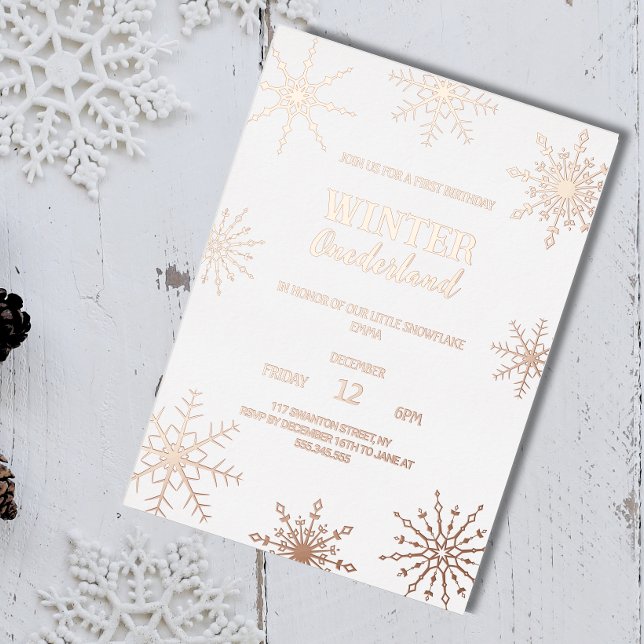 Hiver Rose Gold onederland Invitation en feuille (Créateur téléchargé)