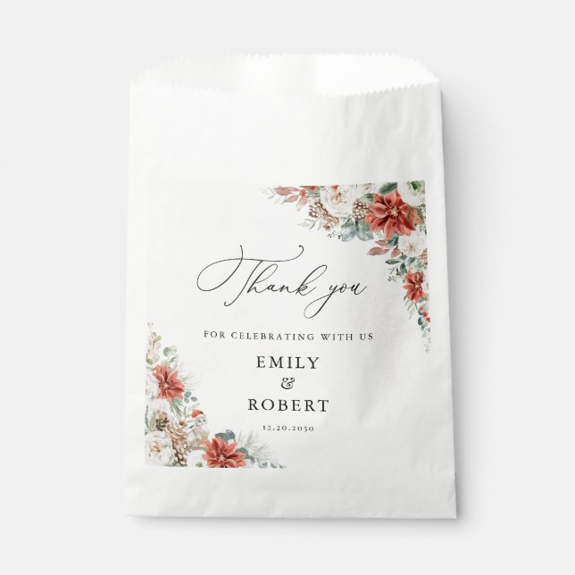 Hiver Rouge verdure Pinecone Mariage Favor Sacs (Devant)