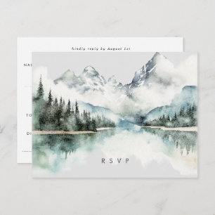 hiver rustique forêt lac mariage rsvp carte postal