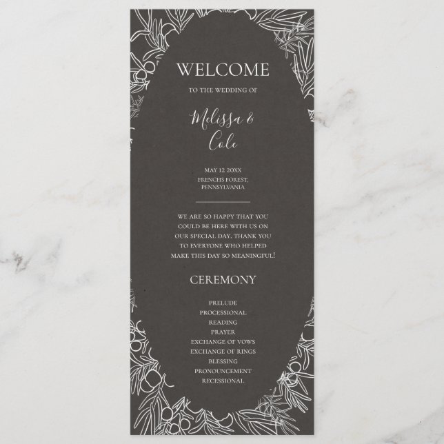 Hiver rustique | Programme de mariage au charbon (Devant)