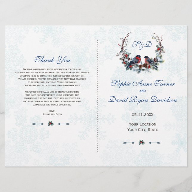 Hiver Saint Berries Programme de mariage de gerbes (Devant)