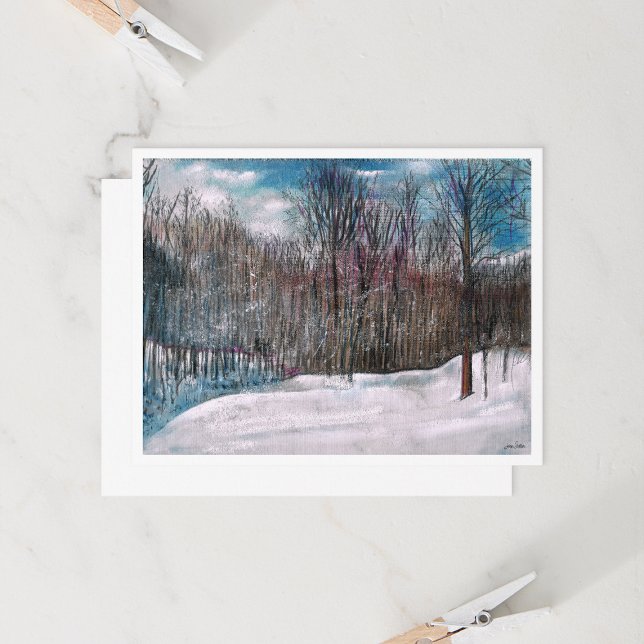 Hiver Snow Trees Scene Salutation (Winter Snow Trees Scene Greeting by Jenn Steffen Art for Jenn's Emporium.)