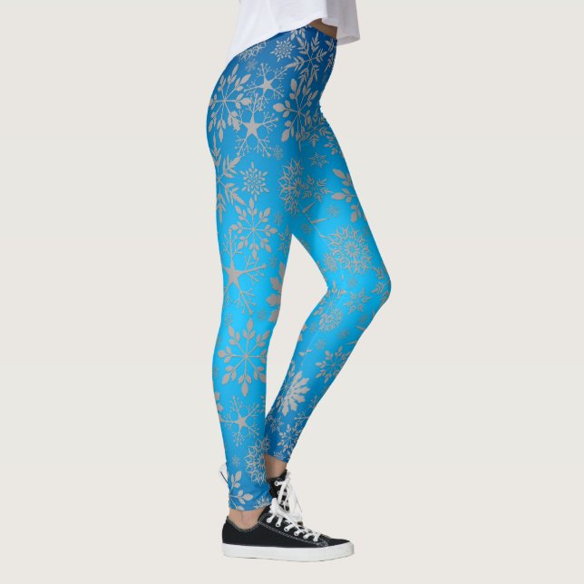 Hiver Snowflake Motif Leggings bleus (Droite)