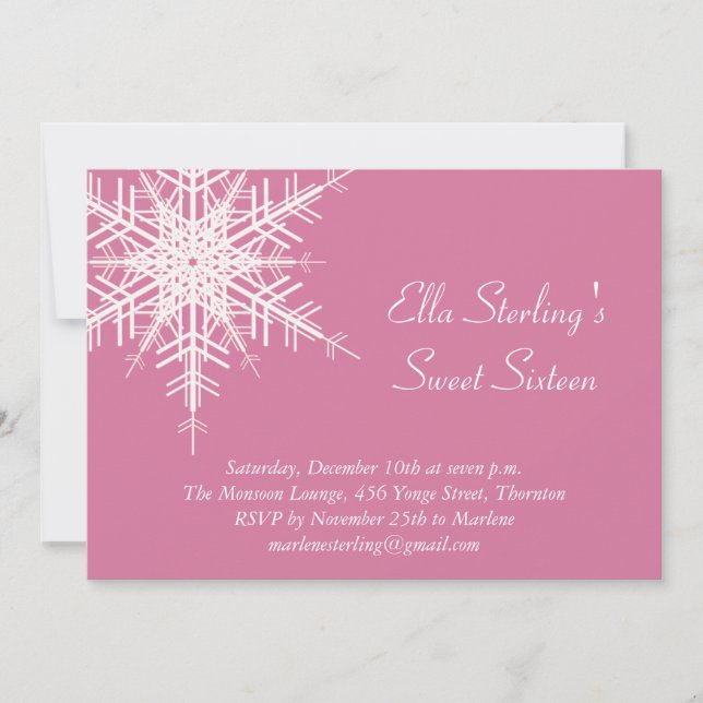 Hiver Sweet sixteen de flocon de neige Invitation  (Devant)