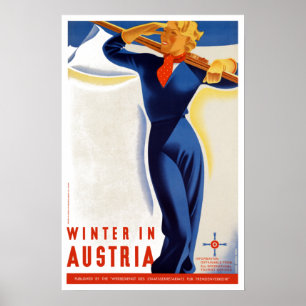 Hiver vintage en Autriche Affiche de voyage en ski
