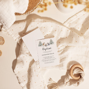 Hivernal Bois Animaux Baby Baptism Invitation