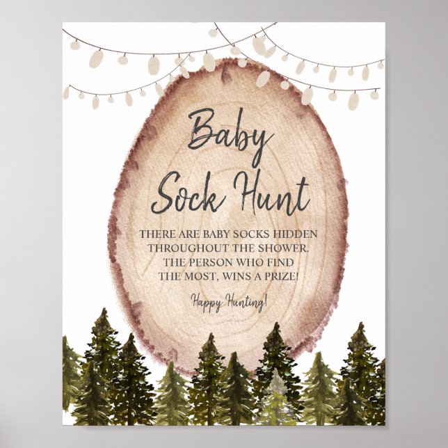 Hivernal Forêt de Bois Baby Sock Hunt Poster (Devant)