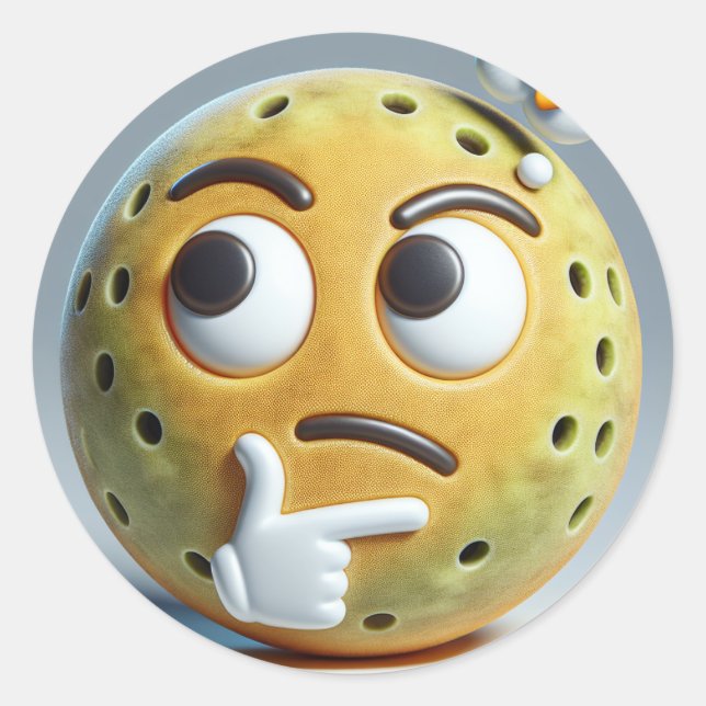 Hmm…– Emoji Autocollant Pickleball Pensif (Devant)