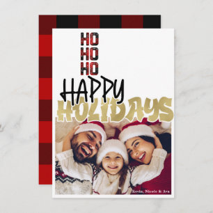 HO HO Grunge Holiday Gold Christmas Carte photo