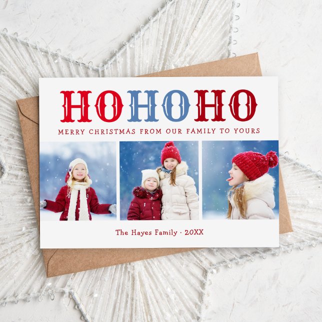 Ho Ho Ho | 3 Photo Collecte Carte de vacances magn (Créateur téléchargé)