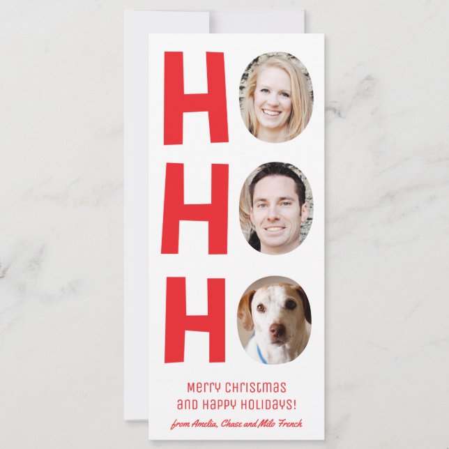 Ho Ho Ho Carte photo de vacances avec support à mo (Devant)