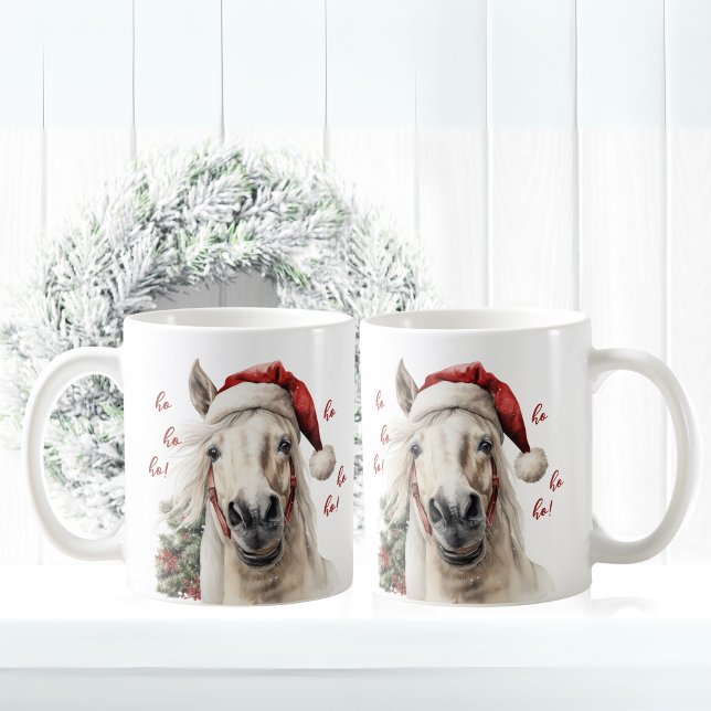 Ho Ho Ho ! Drôle Cheval Père Noël Mug (Horse with Santa Hat Laughing with text ho ho ho!)