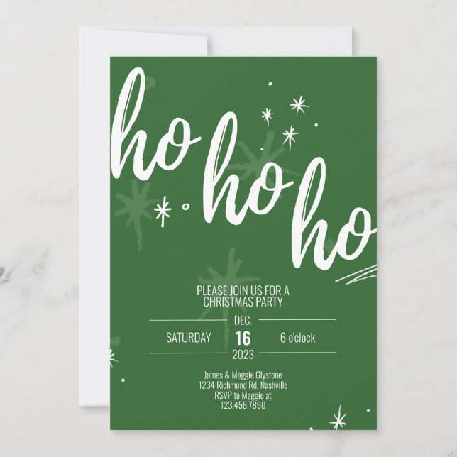 Ho Ho Ho Fête de Noël Invitation Vert moderne (Devant)