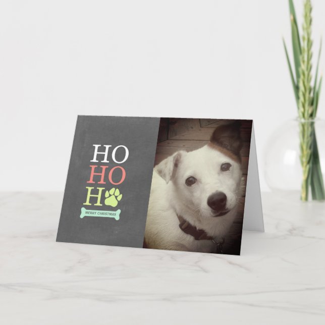Ho Ho Ho Pawprint Pet Photo Carte de Noël (Devant)
