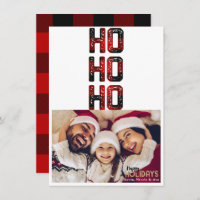 HO HO HO Red Buffalo Plaid Holiday Carte photo