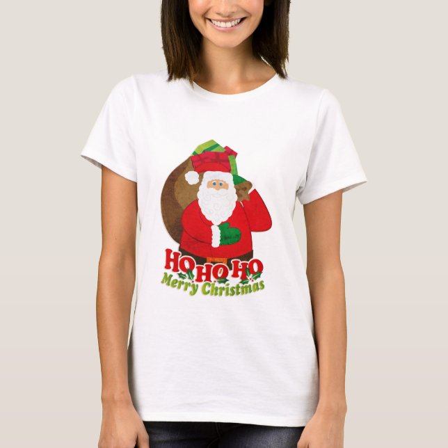 Ho Ho Ho T-shirt de dames de père Noël de Joyeux (Devant)