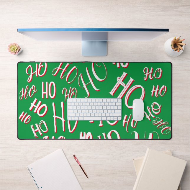 HO HO HO Texte de Noël motif blanc vert rouge (Bureau 1)