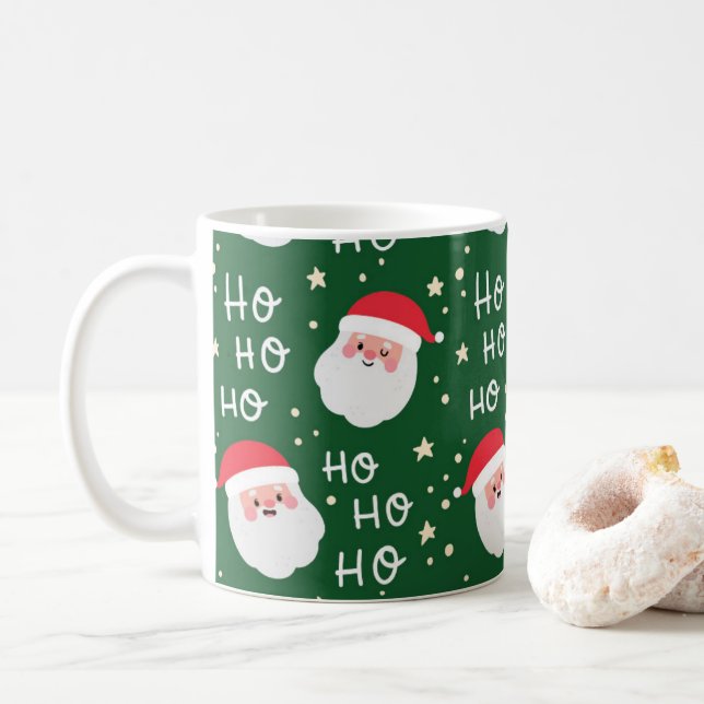 HO HO Père Noël Green Motif Café Mug (Avec donut)