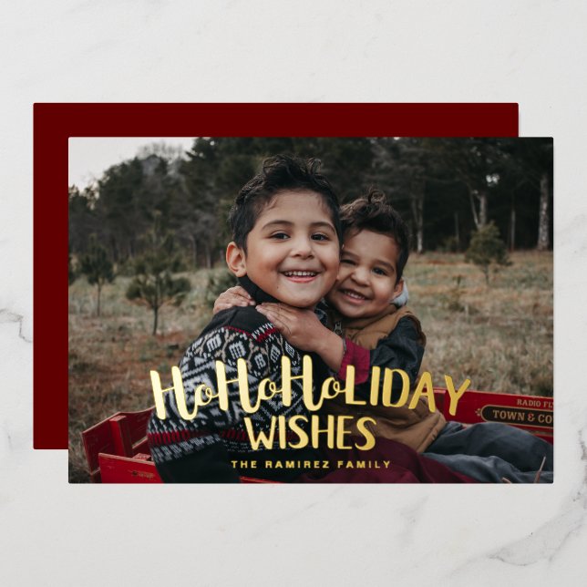 Ho Ho Vacances de Noël Foil Carte de vacances (Recto/Verso)
