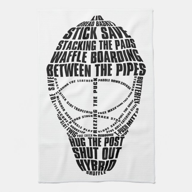 Hockey Goalie Masque Typographie Cuisine Serviette (Vertical)