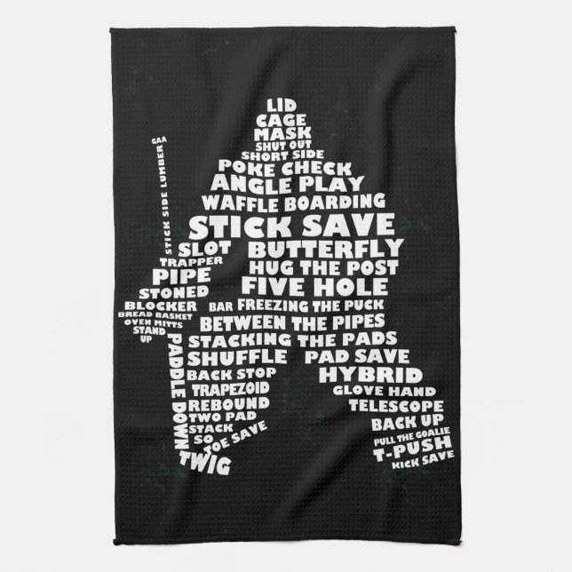 Hockey Goalie Typographie Serviette de cuisine (Vertical)