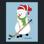 Hockey Snowman Christmas Poster<br><div class="desc">Snowman playing hockey on the pond wall poster.</div>