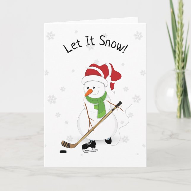 Hockey Snowman laissez la neige carte de Noël (Devant)
