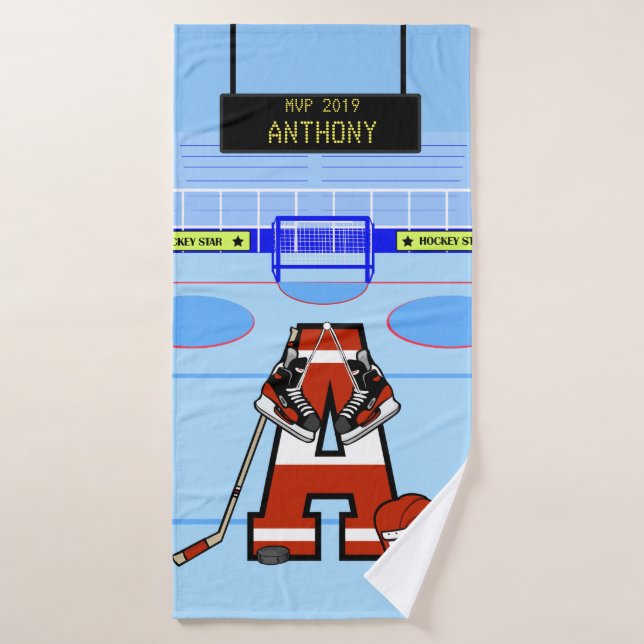 Hockey sur glace initial personnalisé (Serviette de bain)