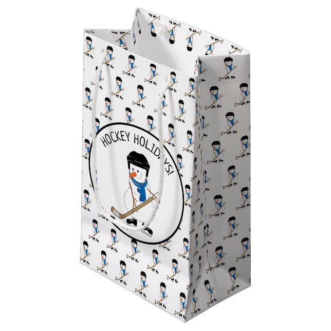 Hockey Vacances Hockey Snowman Petit sac cadeau (Devant Angle)
