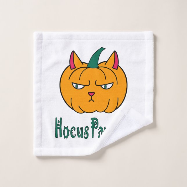 Hocus pawcus Halloween citrouille chat roux magie (Gant de toilette)