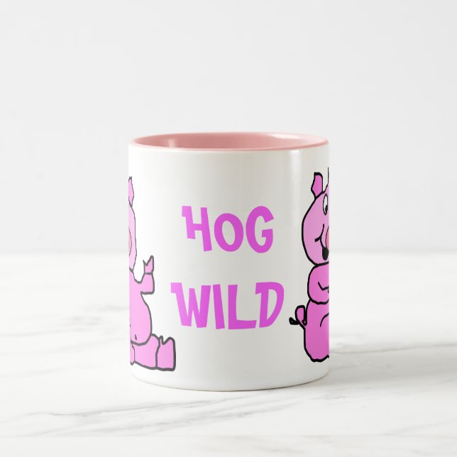 "HOG WILD" Pink Cartoon Cochon en céramique Mug (Centre)