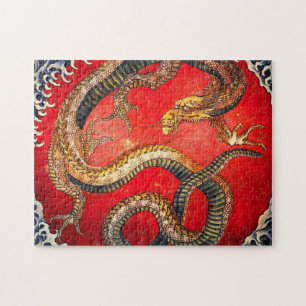 Hokusai Gold Dragon Japonais Puzzle