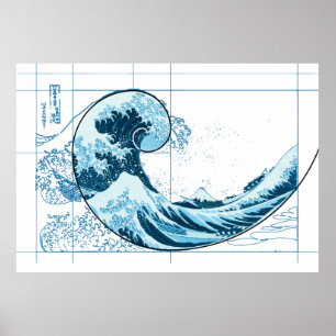 Hokusai Meets Fibonacci, Blue Poster