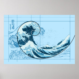 Hokusai rencontre Fibonacci, affiche bleue