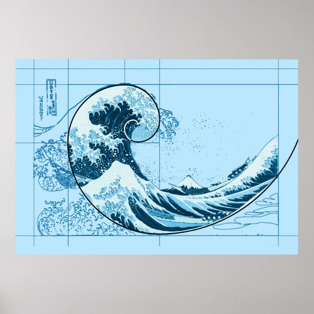 Hokusai rencontre Fibonacci, affiche bleue (Devant)
