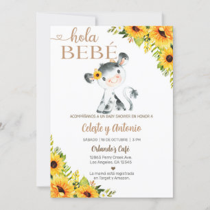 Hola bebé fille vache invitation baby shower, espa