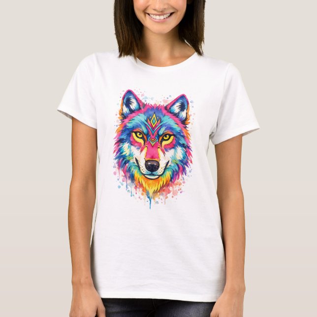 Holi Wolf Aquarell T-Shirt - Blau (Devant)